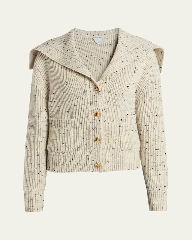 Speckled Rib Sailor-Collar Cardigan